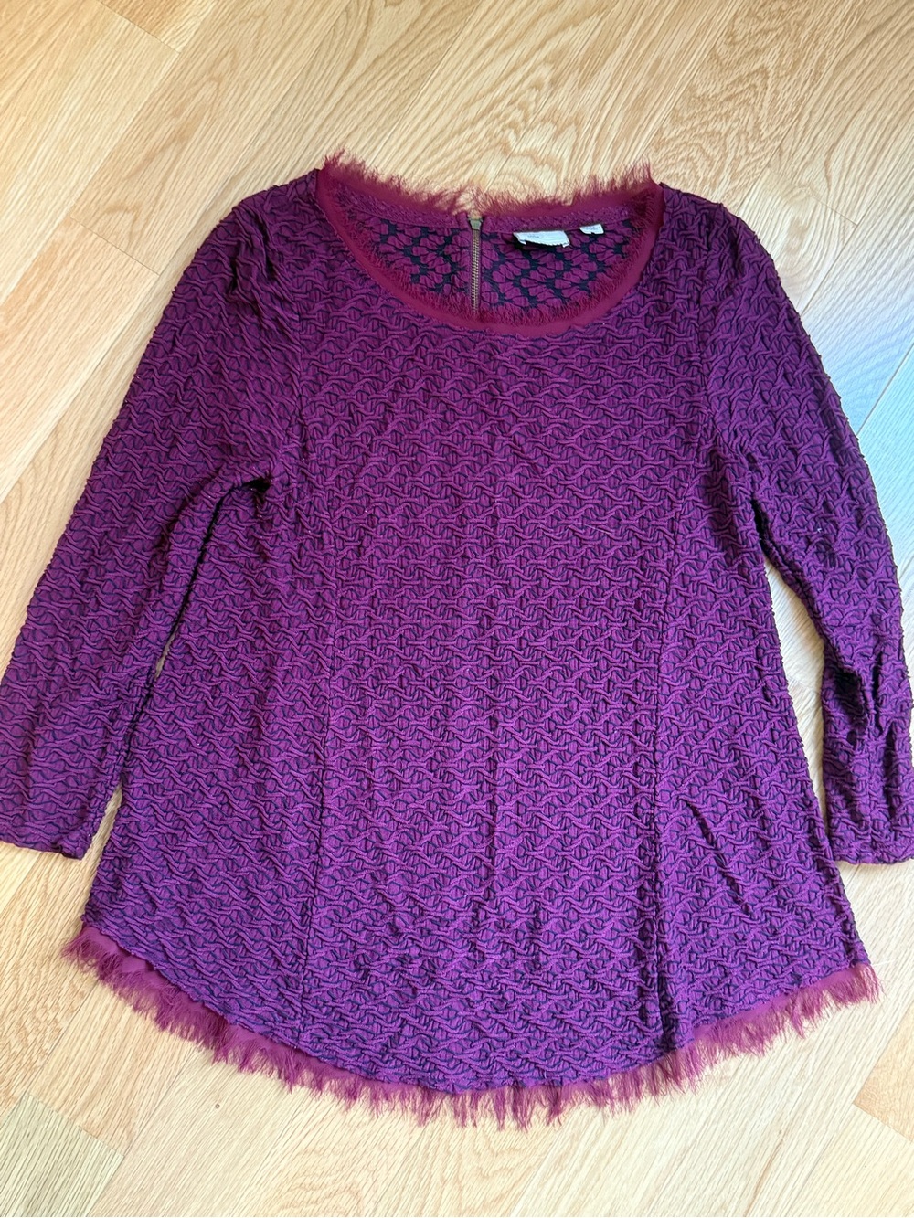 Anthropologie Plum Lace-Textured Long Sleeve Top